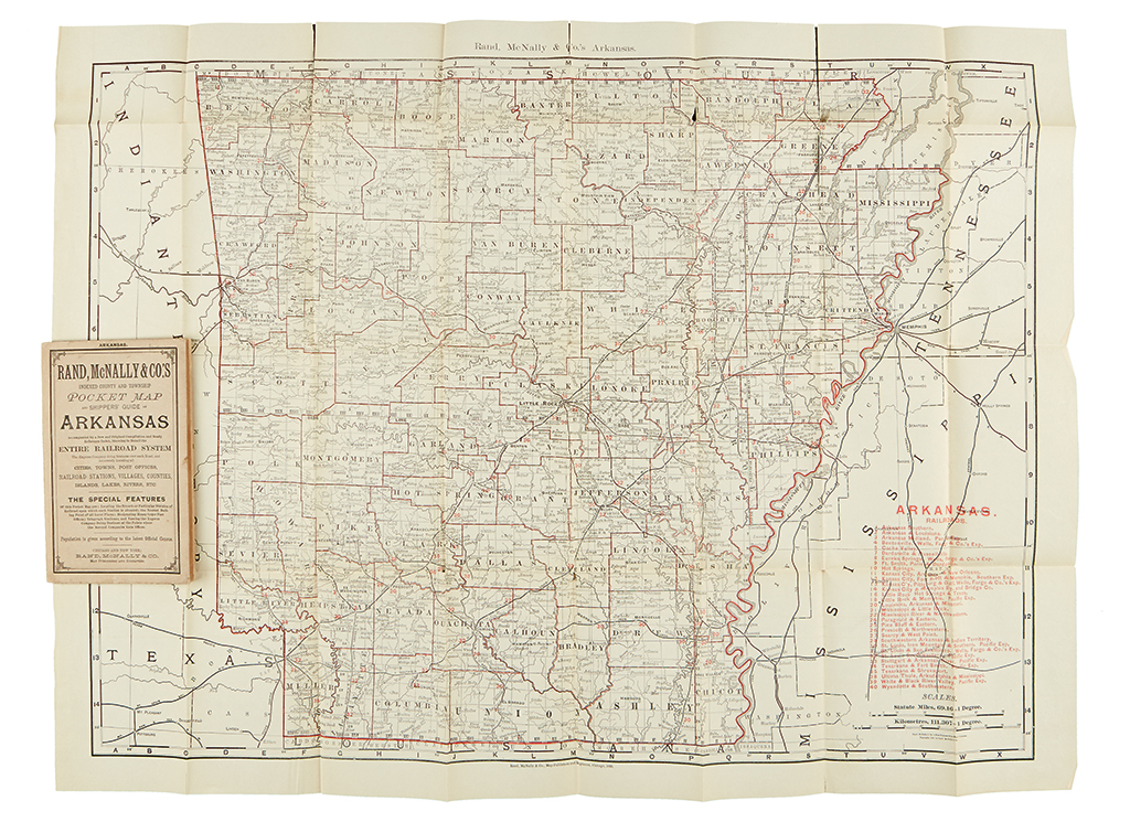 (ARKANSAS.) Rand McNally & Co. Rand, McNally & Co.s indexed county and township pocket map and shippers guide of Arkansas.